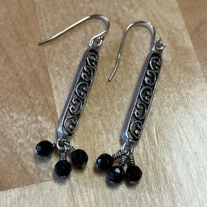 Silpada filigree scroll bar earrings with black beads W1125